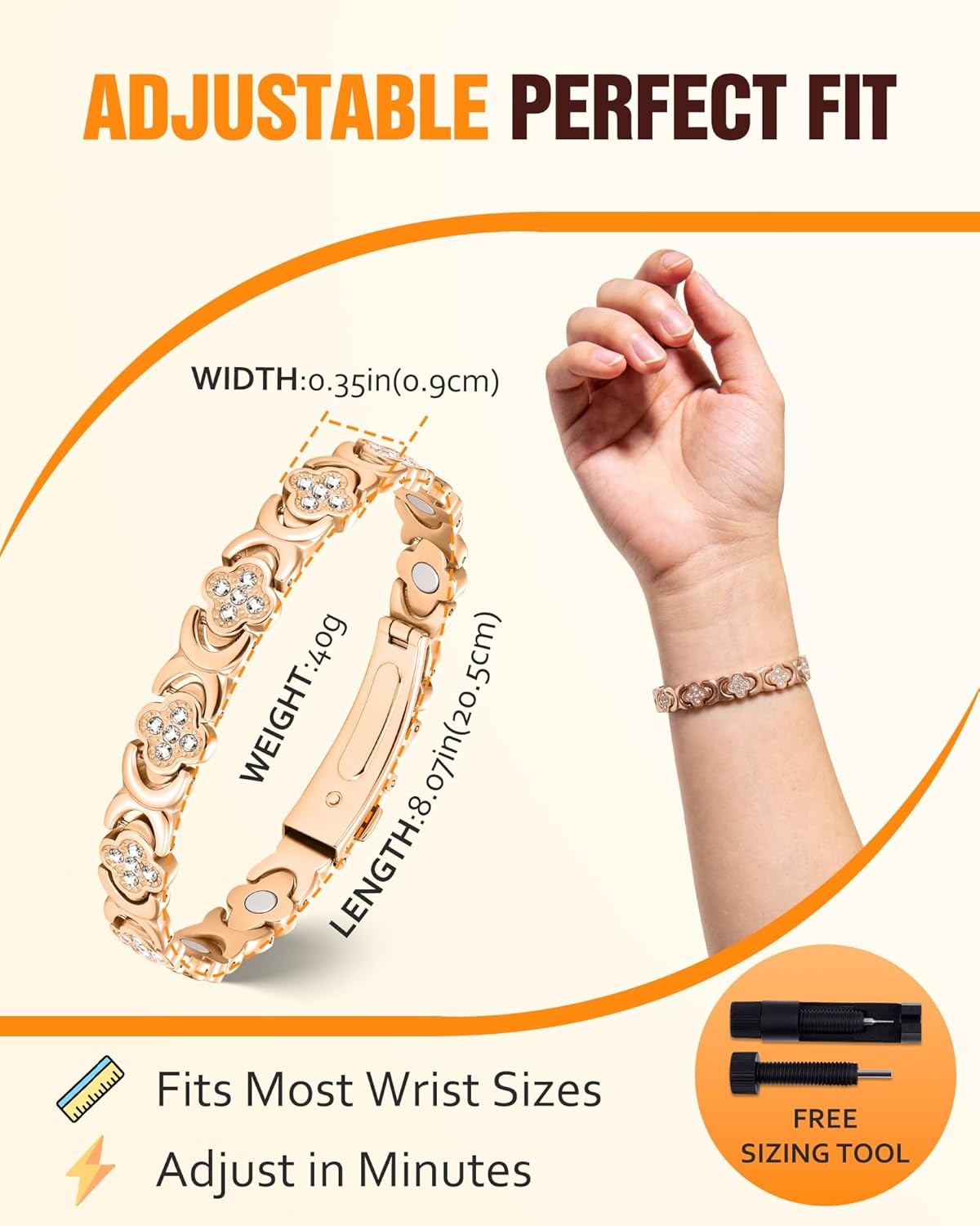 Jecanori Pure Copper Bracelets for Women Pain Relief, Healing Magnetic Bracelet with 3500 Gauss Effective Magnets